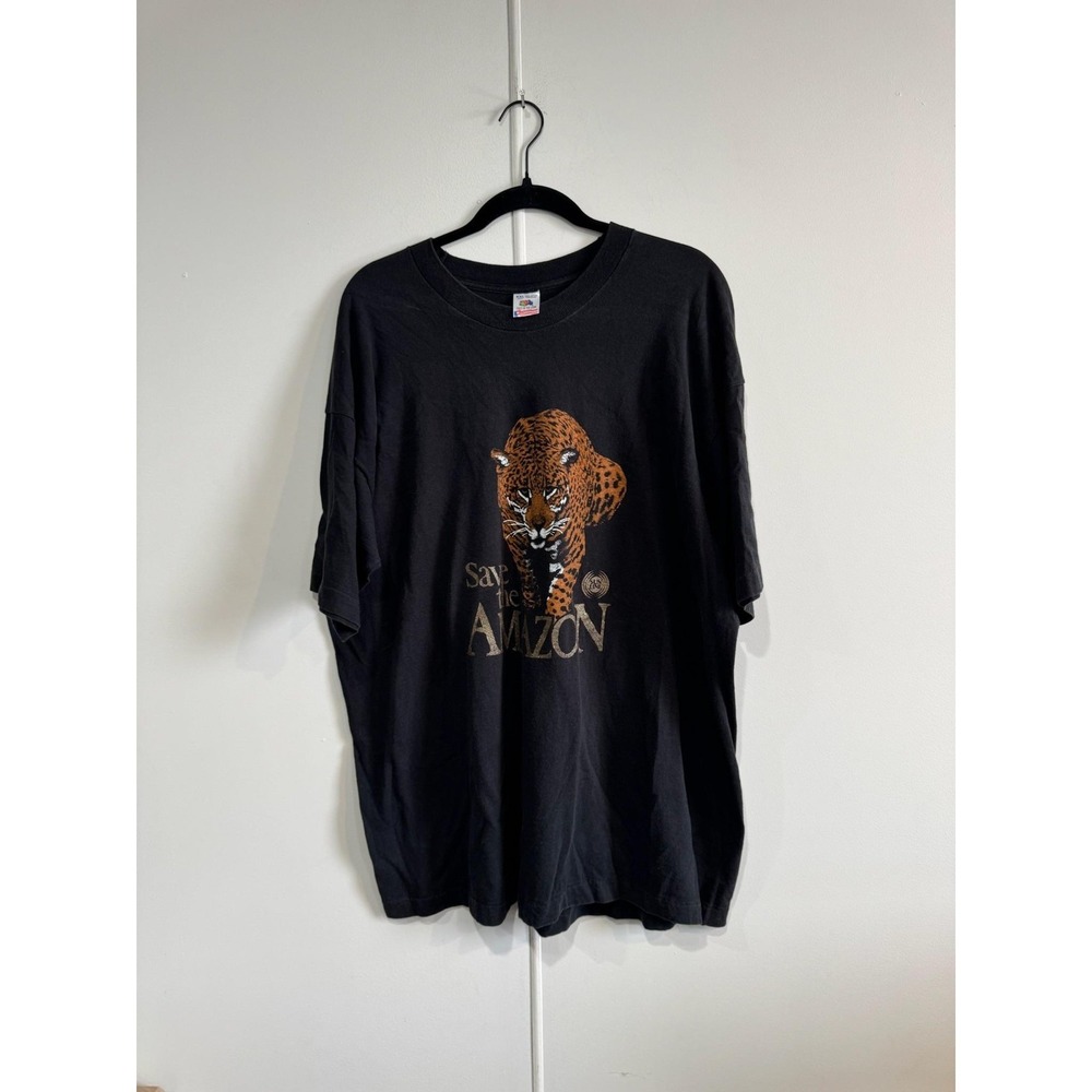 Vintage Save The Amazon Shirt Mens 2XL Black Fruit Of The Loom Graphic Tee 90s